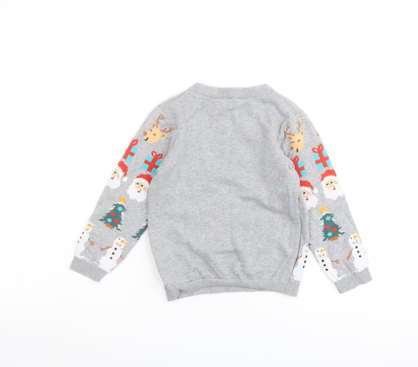 H&M Boys Grey Round Neck Geometric Cotton Pullover Jumper Size 2-3 Years Pullover - Christmas