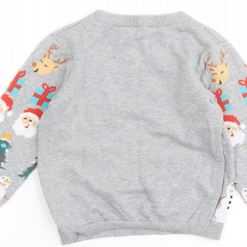 H&M Boys Grey Round Neck Geometric Cotton Pullover Jumper Size 2-3 Years Pullover - Christmas