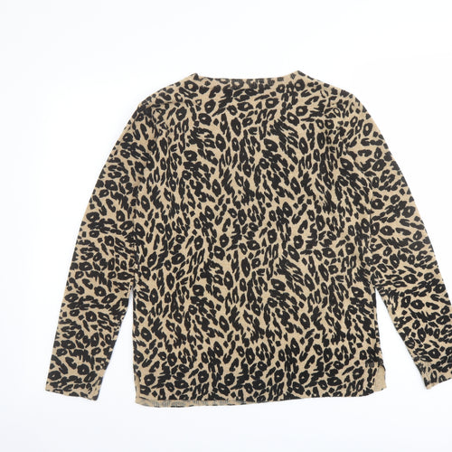Marks and Spencer Womens Brown Round Neck Animal Print Acrylic Pullover Jumper Size 10 - Leopard Print