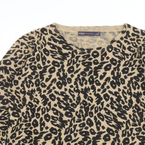 Marks and Spencer Womens Brown Round Neck Animal Print Acrylic Pullover Jumper Size 10 - Leopard Print