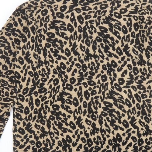 Marks and Spencer Womens Brown Round Neck Animal Print Acrylic Pullover Jumper Size 10 - Leopard Print