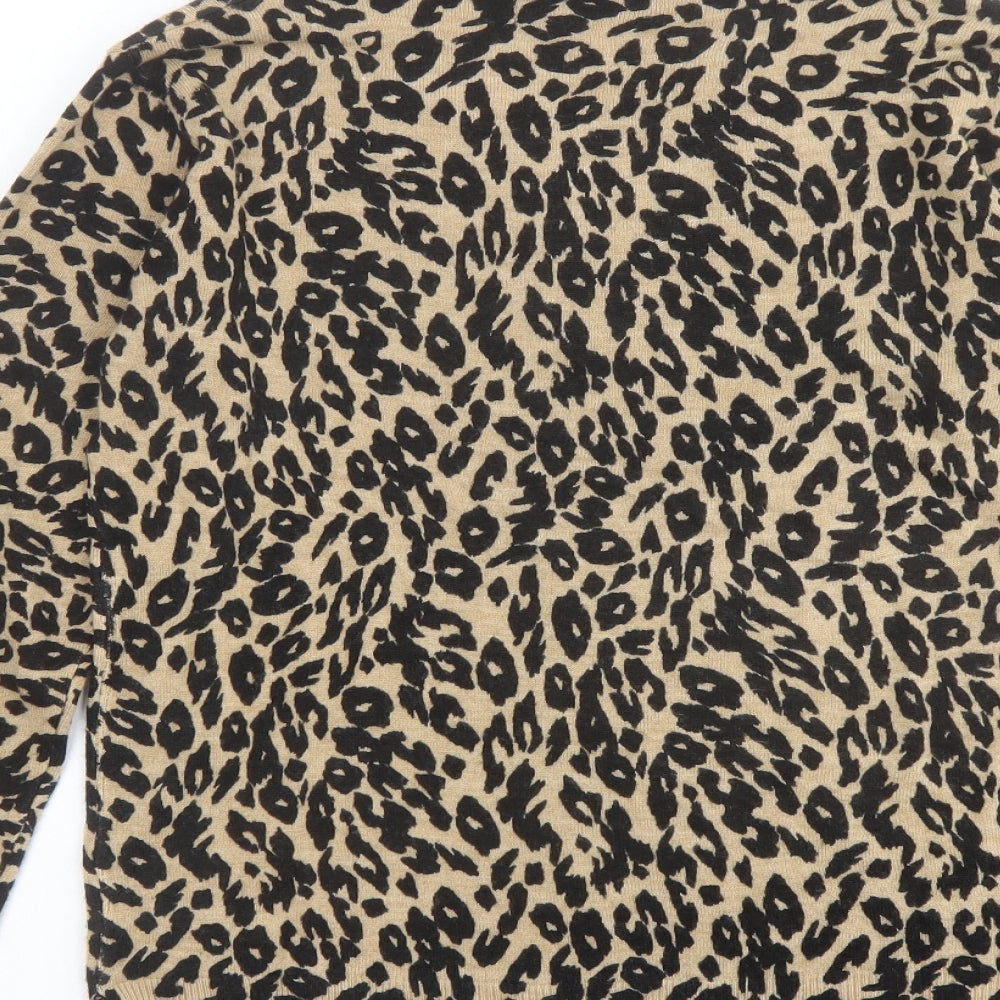 Marks and Spencer Womens Brown Round Neck Animal Print Acrylic Pullover Jumper Size 10 - Leopard Print