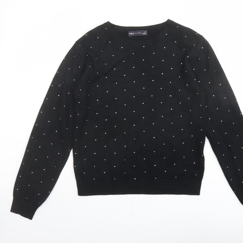 Marks and Spencer Womens Black Round Neck Viscose Pullover Jumper Size XS