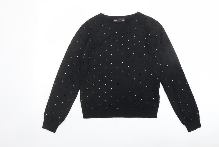 Marks and Spencer Womens Black Round Neck Viscose Pullover Jumper Size XS