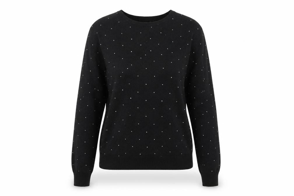 Front view of Marks & Spencer women’s black round neck viscose jumper, size XS
