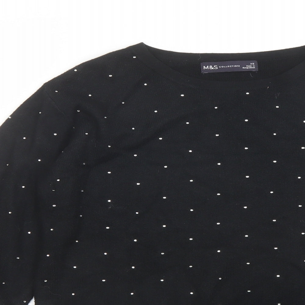 Marks and Spencer Womens Black Round Neck Viscose Pullover Jumper Size XS