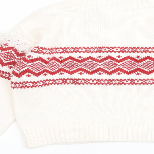 Marks and Spencer Girls Ivory Round Neck Fair Isle Acrylic Pullover Jumper Size 11-12 Years Pullover