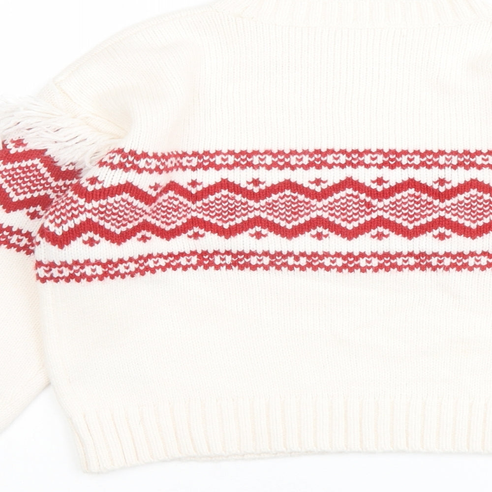 Marks and Spencer Girls Ivory Round Neck Fair Isle Acrylic Pullover Jumper Size 11-12 Years Pullover