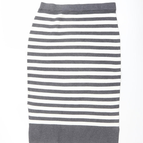 Marks and Spencer Womens Grey Striped Viscose Straight & Pencil Skirt Size L