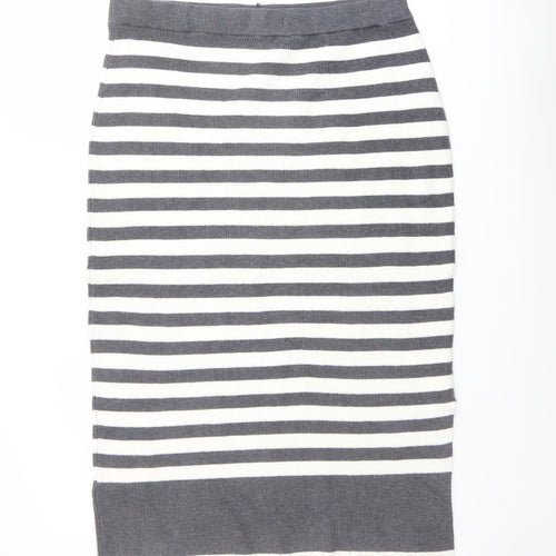 Marks and Spencer Womens Grey Striped Viscose Straight & Pencil Skirt Size L