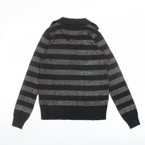 Marks and Spencer Womens Black Collared Striped Viscose Pullover Jumper Size XS