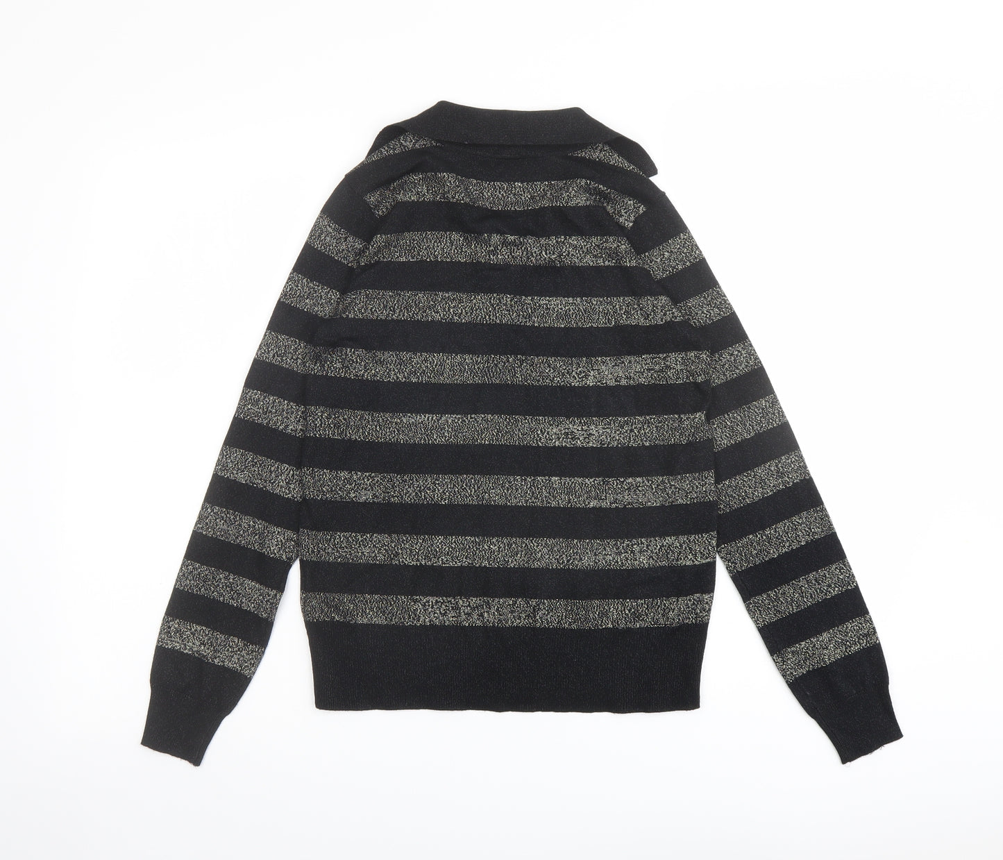 Marks and Spencer Womens Black Collared Striped Viscose Pullover Jumper Size XS