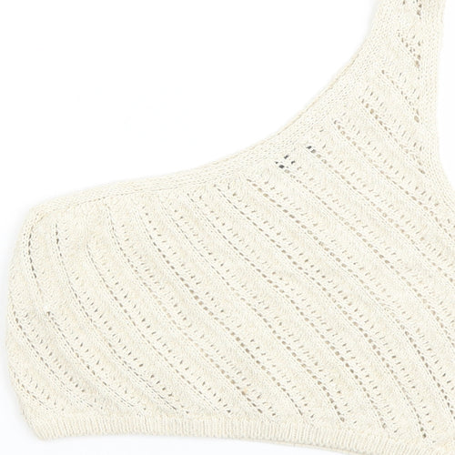 Stradivarius Womens Gold Polyester Cropped Tank Size M Off the Shoulder - Asymmetric Neckline