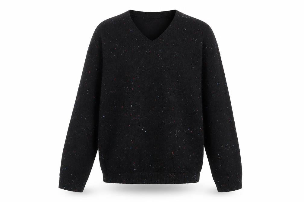 Front view of Marks & Spencer women’s black round neck acrylic jumper, size XS