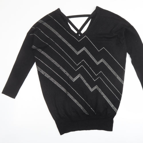 Star Womens Black V-Neck Viscose Pullover Jumper Size 12