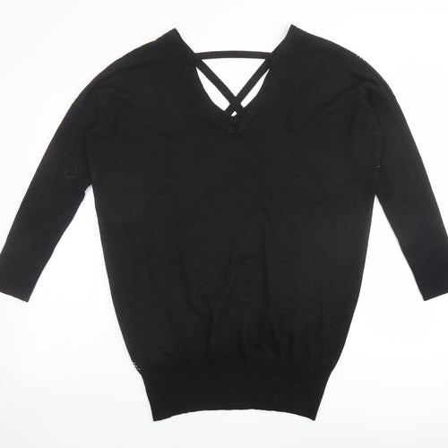 Star Womens Black V-Neck Viscose Pullover Jumper Size 12