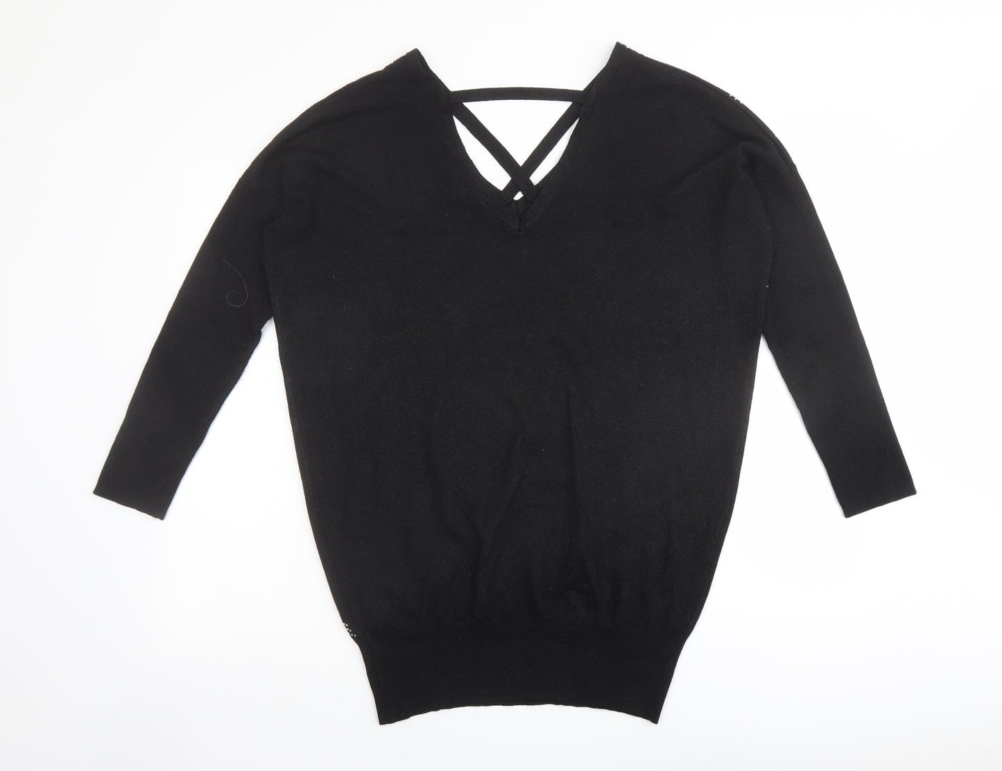 Star Womens Black V-Neck Viscose Pullover Jumper Size 12