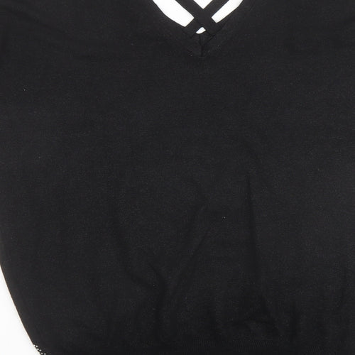 Star Womens Black V-Neck Viscose Pullover Jumper Size 12