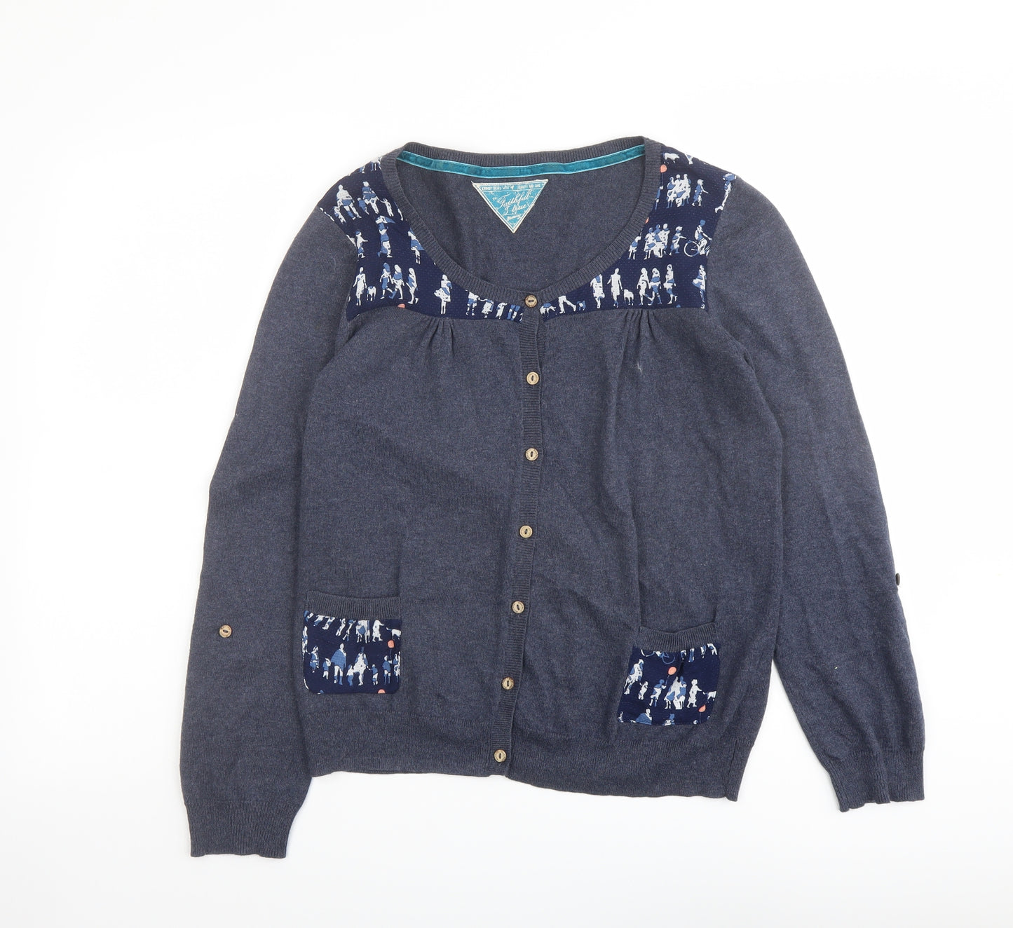 Debenhams Womens Blue Round Neck Cotton Cardigan Jumper Size 12