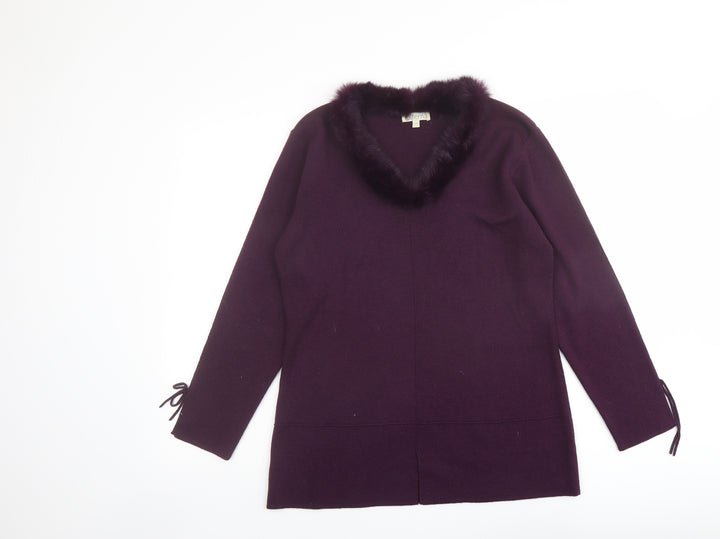 Alterna Womens Purple V-Neck Acrylic Pullover Jumper Size 12 - Feather detail