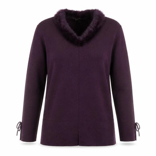 Alterna Womens Purple V-Neck Acrylic Pullover Jumper Size 12 - Feather detail