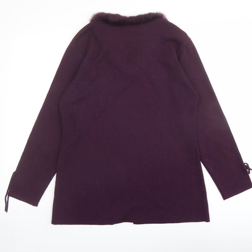 Alterna Womens Purple V-Neck Acrylic Pullover Jumper Size 12 - Feather detail