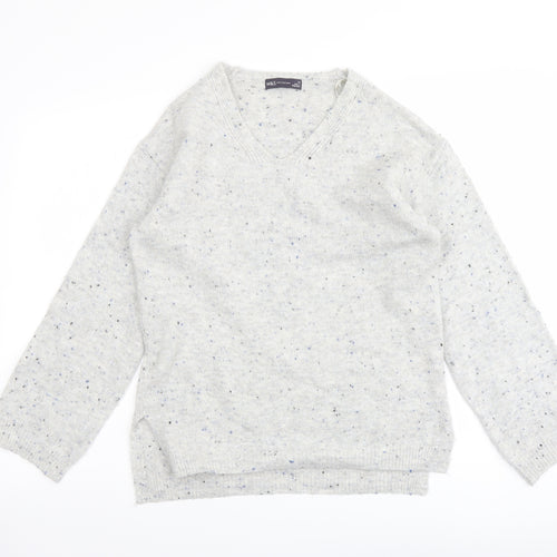 Marks and Spencer Womens Grey V-Neck Acrylic Pullover Jumper Size XS