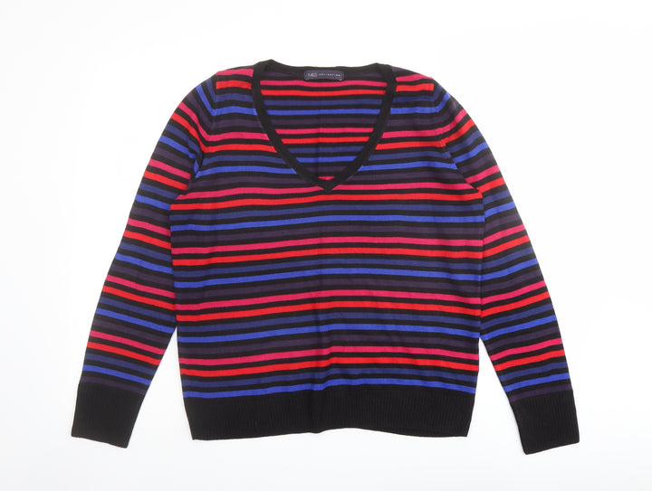 Marks and Spencer Womens Multicoloured V-Neck Striped Acrylic Pullover Jumper Size 14