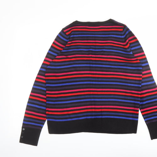 Marks and Spencer Womens Multicoloured V-Neck Striped Acrylic Pullover Jumper Size 14