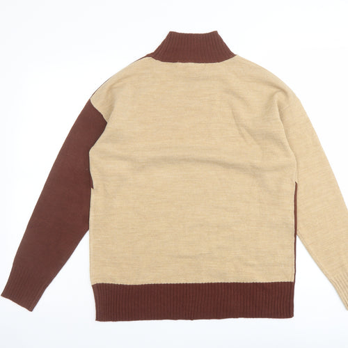 NEXT Womens Beige Mock Neck Acrylic Pullover Jumper Size S - Colourblock