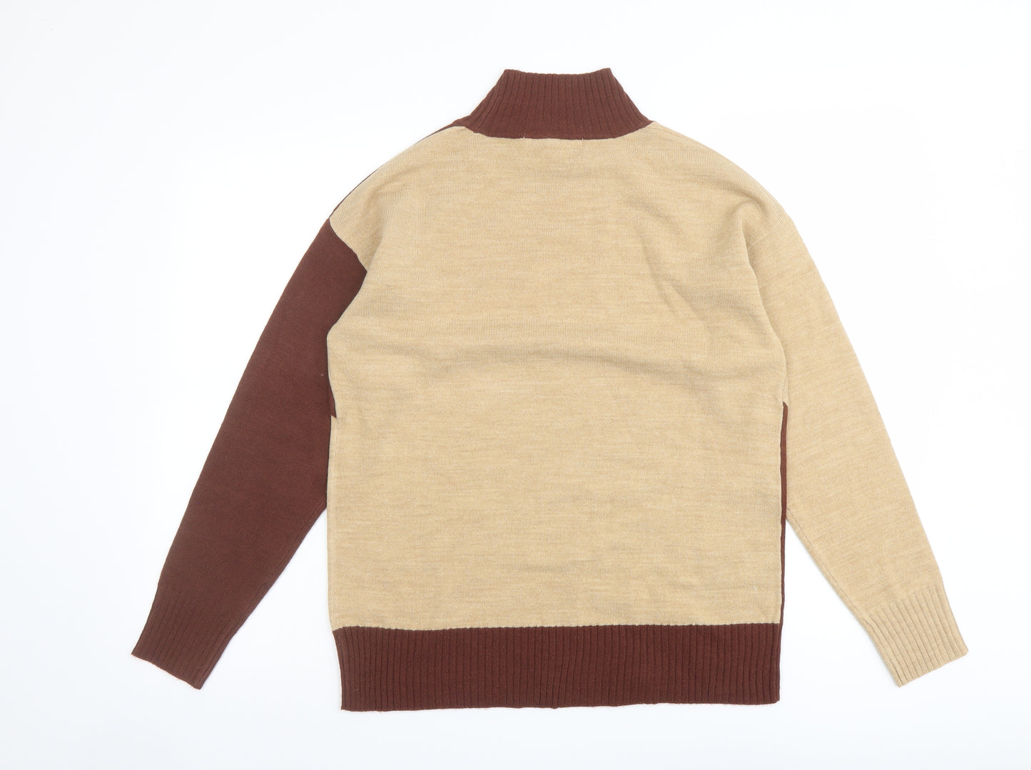 NEXT Womens Beige Mock Neck Acrylic Pullover Jumper Size S - Colourblock