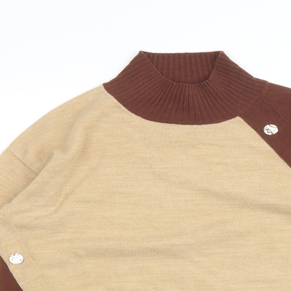 NEXT Womens Beige Mock Neck Acrylic Pullover Jumper Size S - Colourblock