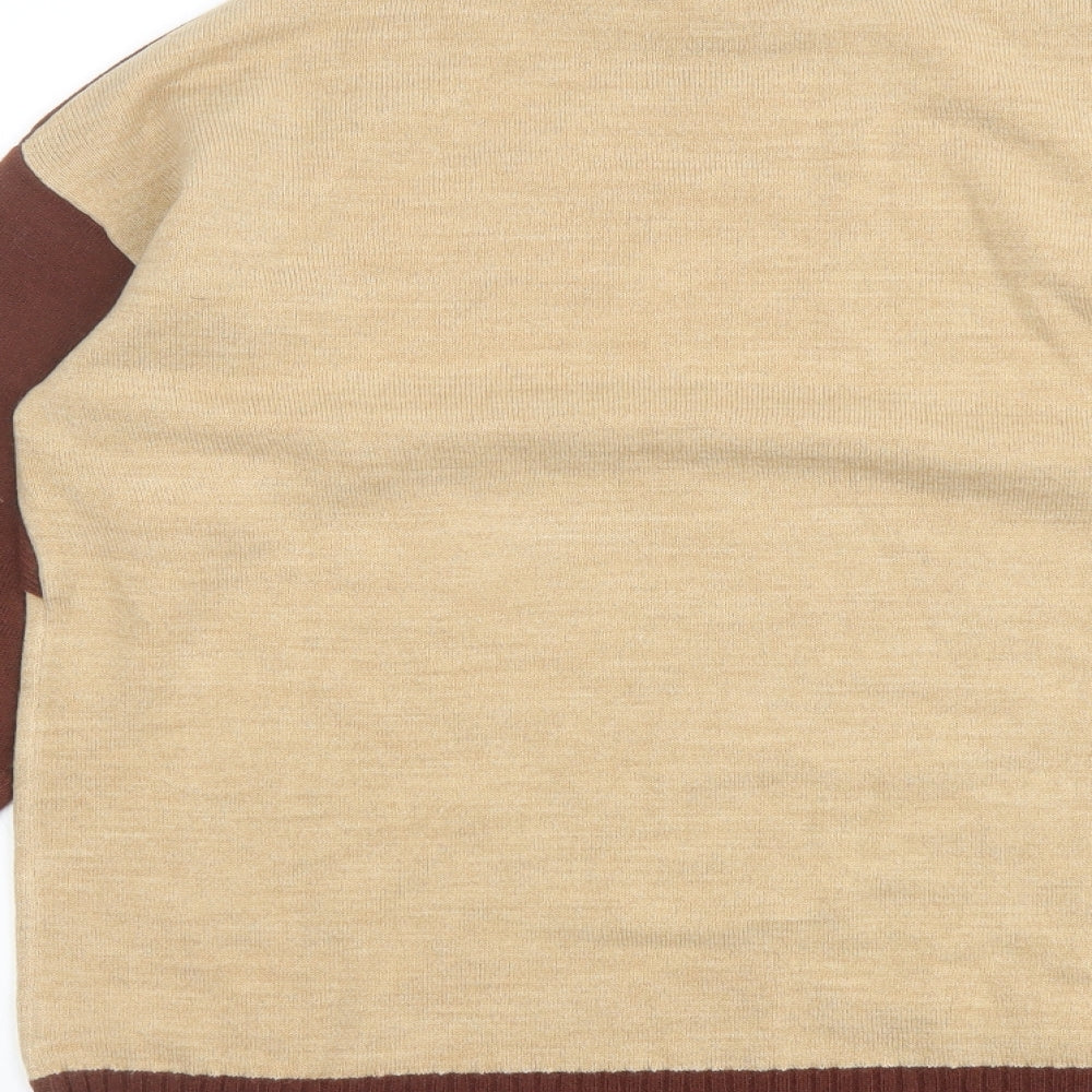 NEXT Womens Beige Mock Neck Acrylic Pullover Jumper Size S - Colourblock