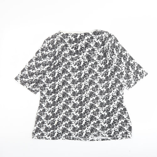 Marks and Spencer Womens Black Geometric Cotton Basic Blouse Size 16 Round Neck