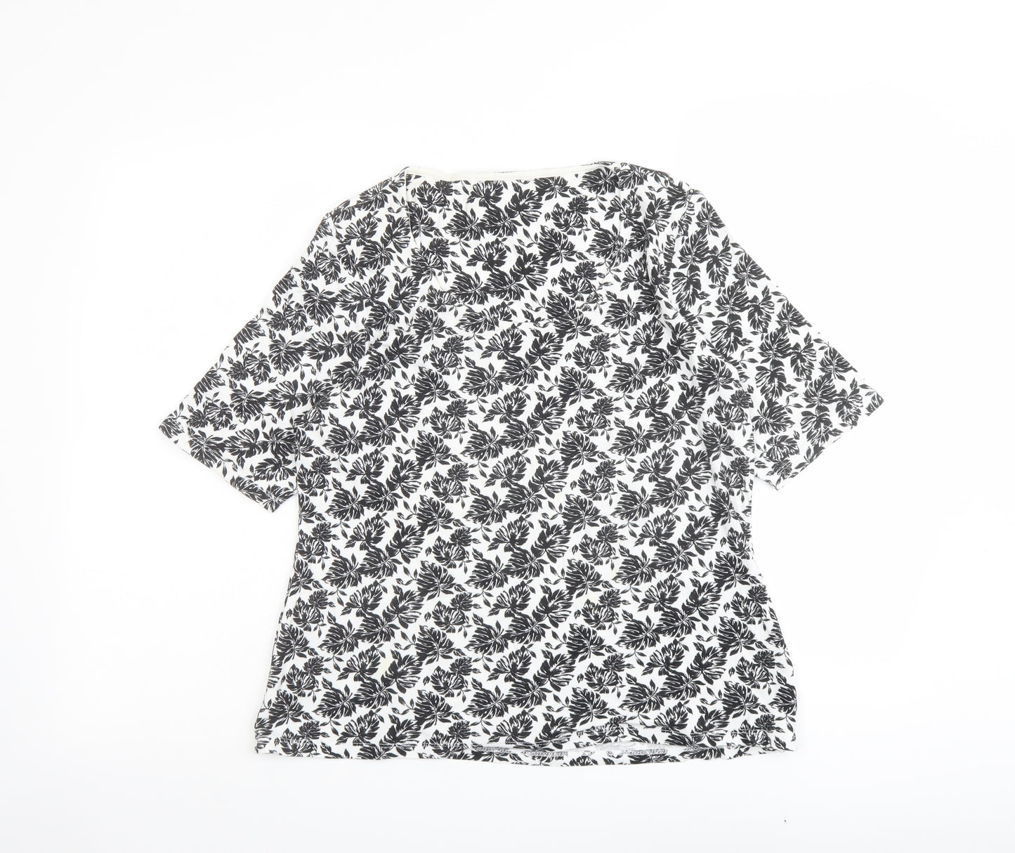 Marks and Spencer Womens Black Geometric Cotton Basic Blouse Size 16 Round Neck