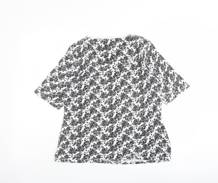 Marks and Spencer Womens Black Geometric Cotton Basic Blouse Size 16 Round Neck