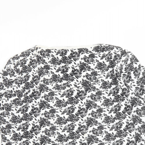 Marks and Spencer Womens Black Geometric Cotton Basic Blouse Size 16 Round Neck