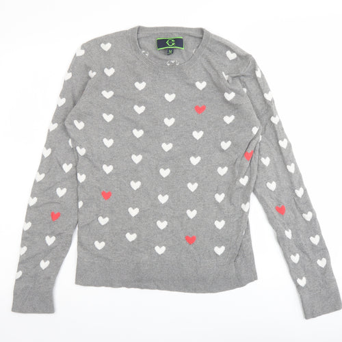 C. Wonder Womens Grey Round Neck Geometric Cotton Pullover Jumper Size M - Heart pattern