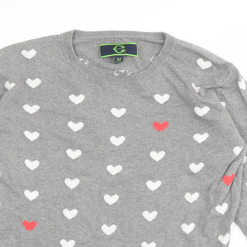 C. Wonder Womens Grey Round Neck Geometric Cotton Pullover Jumper Size M - Heart pattern