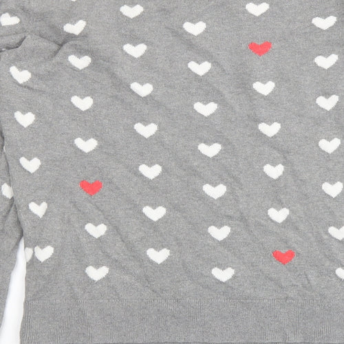 C. Wonder Womens Grey Round Neck Geometric Cotton Pullover Jumper Size M - Heart pattern