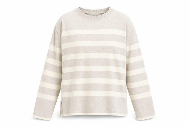Mango Girls Beige Round Neck Striped Acrylic Pullover Jumper Size 9-10 Years Pullover