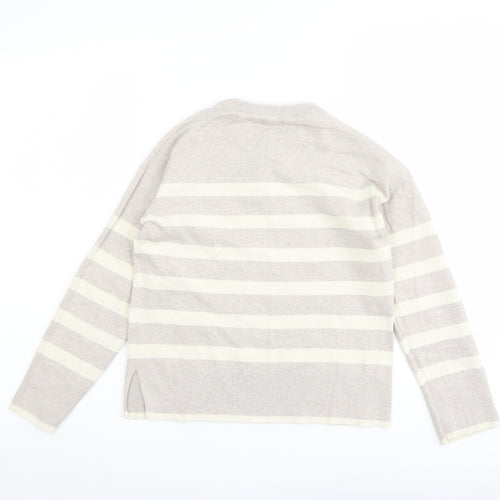Mango Girls Beige Round Neck Striped Acrylic Pullover Jumper Size 9-10 Years Pullover