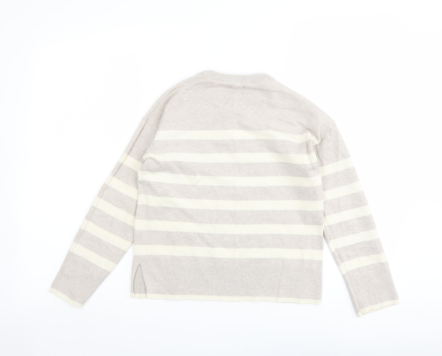 Mango Girls Beige Round Neck Striped Acrylic Pullover Jumper Size 9-10 Years Pullover