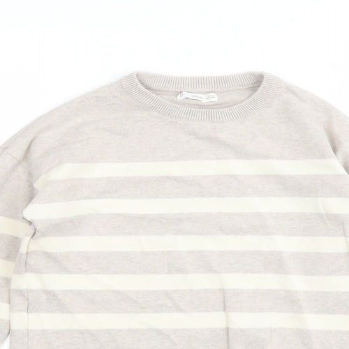 Mango Girls Beige Round Neck Striped Acrylic Pullover Jumper Size 9-10 Years Pullover