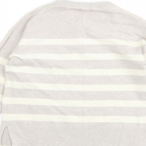 Mango Girls Beige Round Neck Striped Acrylic Pullover Jumper Size 9-10 Years Pullover