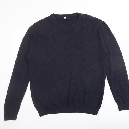 Very Mens Blue Round Neck Geometric Cotton Pullover Jumper Size M Long Sleeve