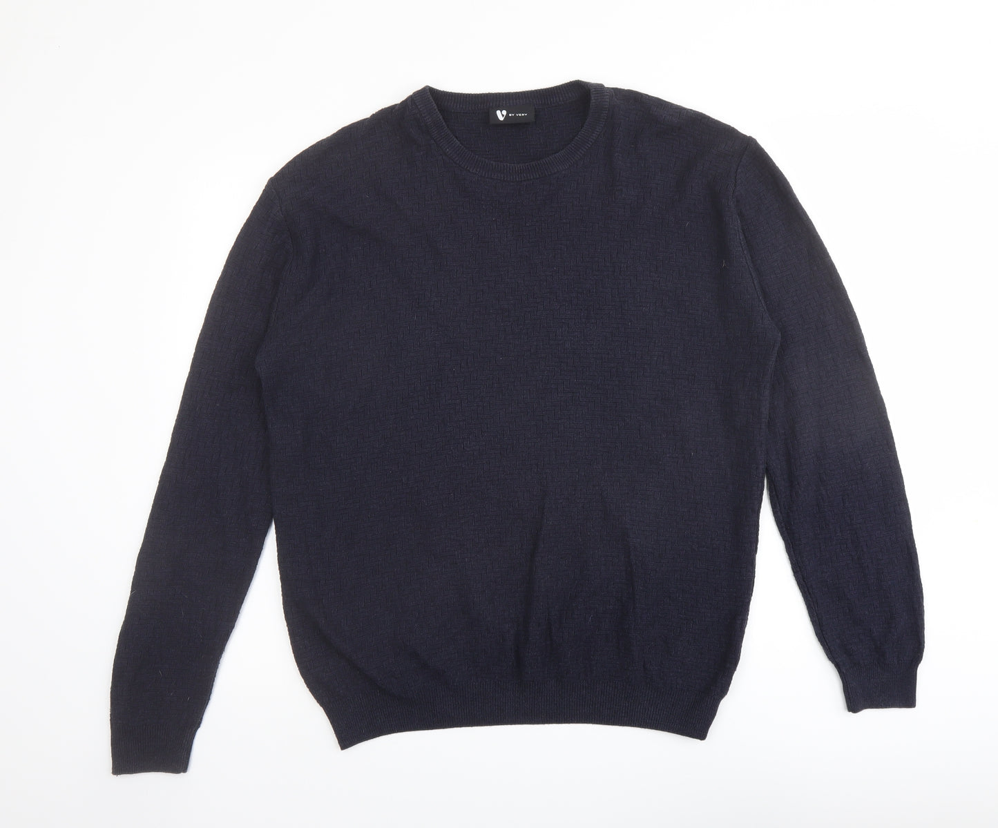 Very Mens Blue Round Neck Geometric Cotton Pullover Jumper Size M Long Sleeve