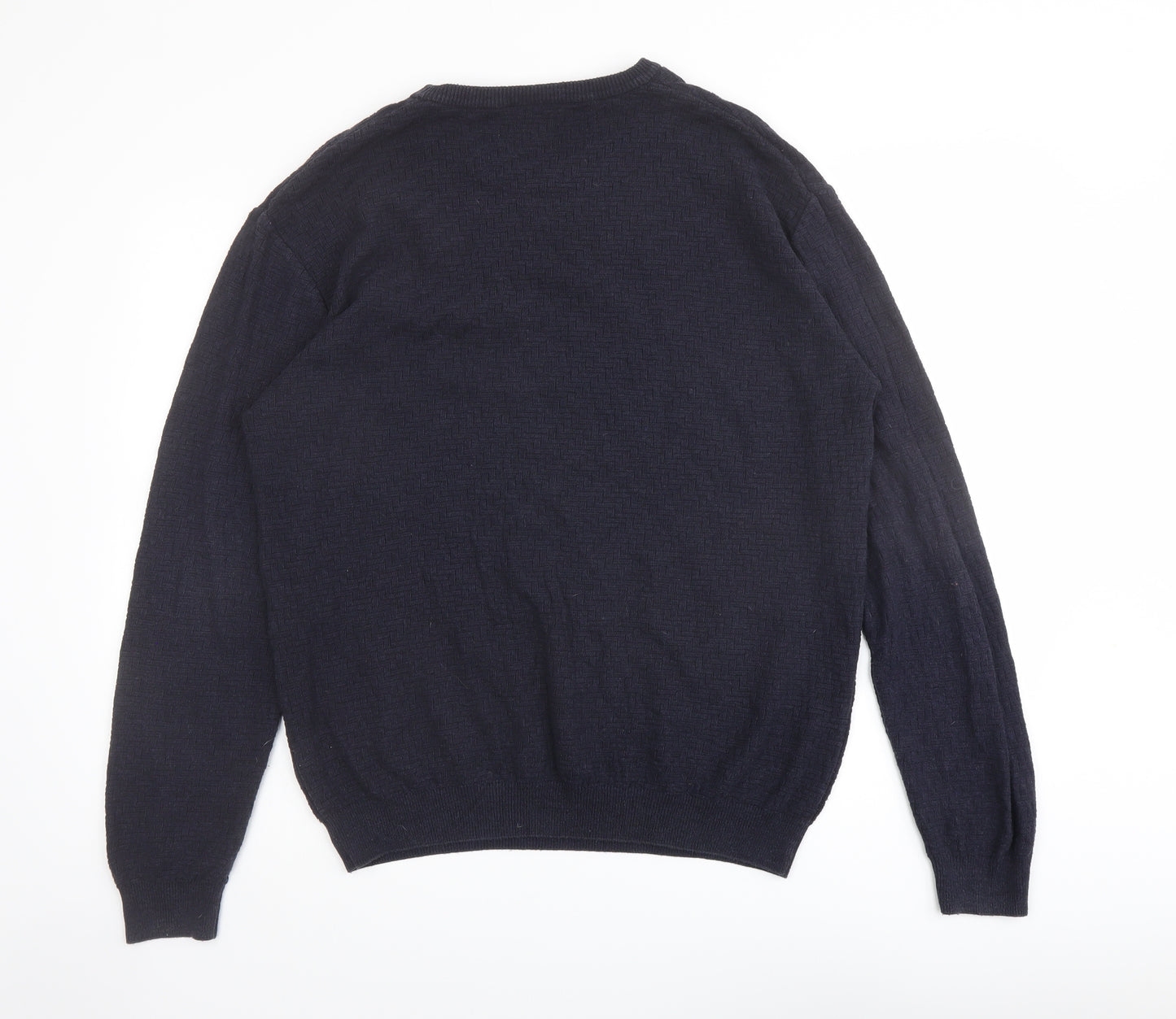 Very Mens Blue Round Neck Geometric Cotton Pullover Jumper Size M Long Sleeve