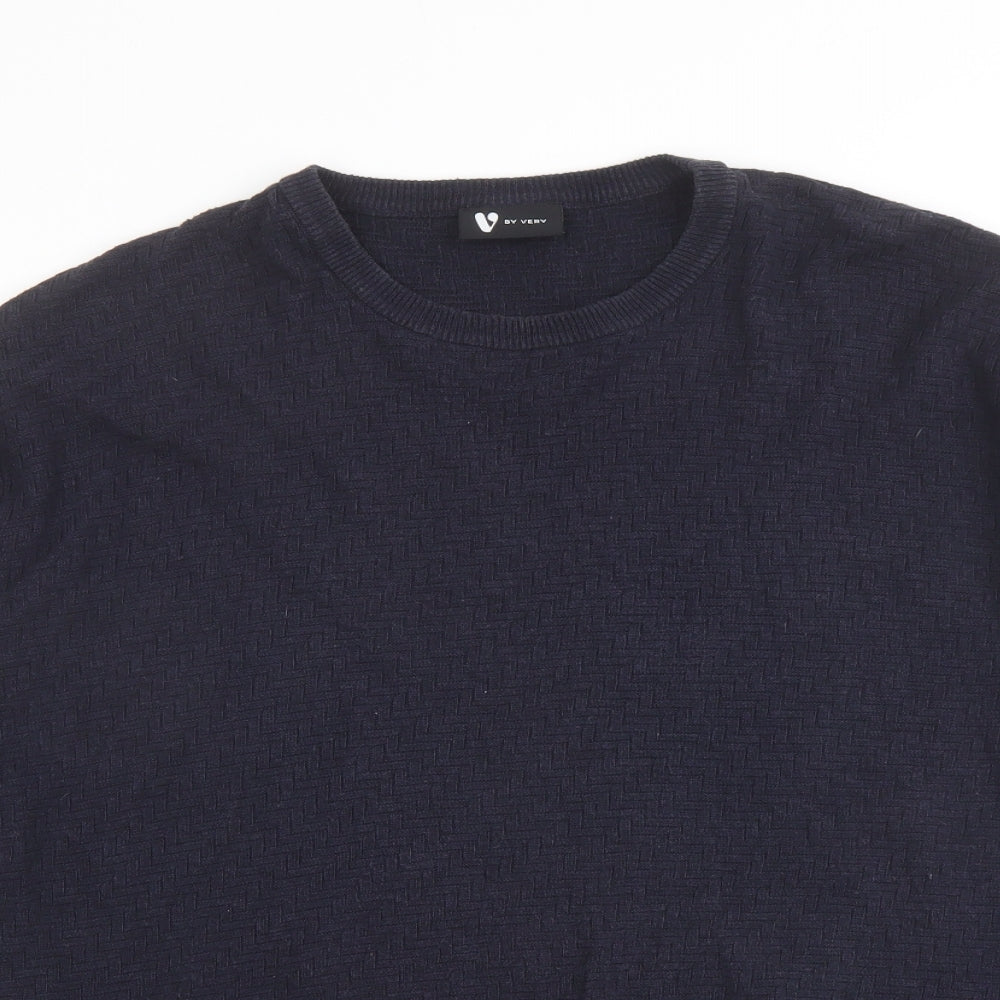 Very Mens Blue Round Neck Geometric Cotton Pullover Jumper Size M Long Sleeve