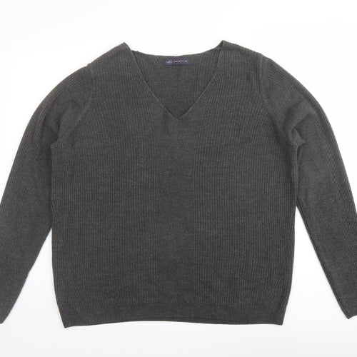 Marks and Spencer Womens Grey V-Neck Acrylic Pullover Jumper Size 18